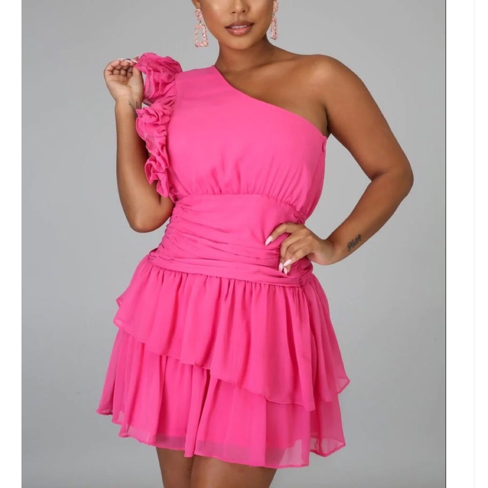 Do+Be hot pink one shoulder ruffle dress